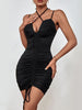 JIM & NORA 2023 Sexy Spaghetti Strap Backless Halter Soild Dress Women Hollow Out Bodycon Cocktail Party Night Club Mini Dresses