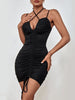 JIM & NORA 2023 Sexy Spaghetti Strap Backless Halter Soild Dress Women Hollow Out Bodycon Cocktail Party Night Club Mini Dresses