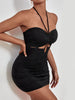 JIM & NORA 2023 Sexy Women Halter Backless Hollow Out Spaghetti Strap Mini Dress Elegant Bandage Club Party Dresses Bodycon