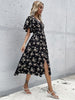 JIM & NORA 2023 Summer Vestidos Black Floral Printed V Neck Short Sleeve Midi Dress For Women Casual Loose Dresses