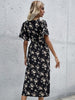 JIM & NORA 2023 Summer Vestidos Black Floral Printed V Neck Short Sleeve Midi Dress For Women Casual Loose Dresses