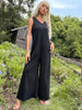 JIM & NORA 2023 Summer Women Sleeveless V Neck Back Hollow Out Jumpsuits Soild Colour Long Loose Pants Casual Trousers