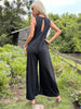 JIM & NORA 2023 Summer Women Sleeveless V Neck Back Hollow Out Jumpsuits Soild Colour Long Loose Pants Casual Trousers