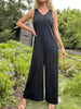 JIM & NORA 2023 Summer Women Sleeveless V Neck Back Hollow Out Jumpsuits Soild Colour Long Loose Pants Casual Trousers