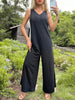 JIM & NORA 2023 Summer Women Sleeveless V Neck Back Hollow Out Jumpsuits Soild Colour Long Loose Pants Casual Trousers