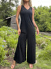 JIM & NORA 2023 Summer Women Sleeveless V Neck Back Hollow Out Jumpsuits Soild Colour Long Loose Pants Casual Trousers