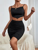 JIM & NORA 2023 Two Piece Set Sleeveless Crop Top Women Summer Spaghetti Strap Bodycon Wrap Mini Skirt Club Outfit Party