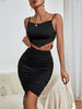 JIM & NORA 2023 Two Piece Set Sleeveless Crop Top Women Summer Spaghetti Strap Bodycon Wrap Mini Skirt Club Outfit Party