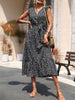 JIM & NORA 2023 Women Summer Sleeveless V Neck Midi Dresses Floral Printed Casual Mid Waist With Belt Vestdos Fashion