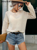 JIM & NORA Autumn Sweater Women Long Sleeve Soild Colour Hollow Out Pullover Round Neck Casual Female Breathable Tops