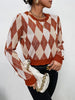JIM & NORA Autumn Sweater Women Round Neck Long Sleeve Patchwork Knit Pullover Casual Stitching Colour Argyle Tops Hot