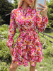 JIM & NORA Autumn Spring Vestidos Women Long Sleeve Floral Print Mini Dress Casual Holiday Outdoor Tunic Dresses Hot