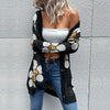 JIM & NORA Autumn Women Long Sleeve Daisy Flower Print Cardigan Sexy Black Knit Cardigans Holiday Outwear Warm Casual