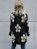 JIM & NORA Autumn Women Long Sleeve Daisy Flower Print Cardigan Sexy Black Knit Cardigans Holiday Outwear Warm Casual