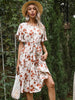 JIM & NORA Butterfly Short Sleeve Floral Printed Pleated Dress Casual Round Neck Belt Knee Length Dresses For Women 2023 Summer