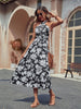 JIM & NORA Casual Vestidos Halter Sleeveless Backless Sexy Folds Tunic Dresses Women Floral Black Midi Dress 2023 Summer Fashion