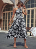 JIM & NORA Casual Vestidos Halter Sleeveless Backless Sexy Folds Tunic Dresses Women Floral Black Midi Dress 2023 Summer Fashion