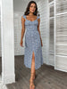 JIM & NORA Casual Vestidos Sleeveless Backless V Neck Split Midi Dress Sexy Floral Print Dresses Summer Beach Sundress