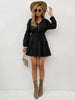 JIM & NORA Casual Women Long Sleeve V Neck Pleated Mini Dress Autumn Ladies Soild Colour Folds Dresses Elegant Vestidos
