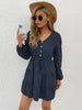 JIM & NORA Casual Women Long Sleeve V Neck Pleated Mini Dress Autumn Ladies Soild Colour Folds Dresses Elegant Vestidos