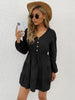JIM & NORA Casual Women Long Sleeve V Neck Pleated Mini Dress Autumn Ladies Soild Colour Folds Dresses Elegant Vestidos
