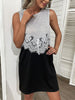JIM & NORA Casual Women Patchwork Lace Sleeveless Round Neck Soild Colour Mini Dress Summer Beach Holiday Sundress