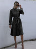 JIM & NORA Elegant Ladies Vestidos Women Dot Print Casaul Pleated Dress Long Sleeve Tunic Midi Dresses Autumn Spring Hot
