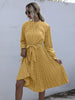 JIM & NORA Elegant Ladies Vestidos Women Dot Print Casaul Pleated Dress Long Sleeve Tunic Midi Dresses Autumn Spring Hot