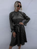 JIM & NORA Elegant Ladies Vestidos Women Dot Print Casaul Pleated Dress Long Sleeve Tunic Midi Dresses Autumn Spring Hot