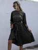 JIM & NORA Elegant Ladies Vestidos Women Dot Print Casaul Pleated Dress Long Sleeve Tunic Midi Dresses Autumn Spring Hot