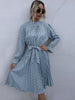 JIM & NORA Elegant Ladies Vestidos Women Dot Print Casaul Pleated Dress Long Sleeve Tunic Midi Dresses Autumn Spring Hot