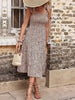 JIM & NORA Elegant Leopard Printed Spaghetti Strap Sleeveless Flounced Edge Dresses Backless Midi Dress For Women Summer