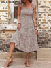 JIM & NORA Elegant Leopard Printed Spaghetti Strap Sleeveless Flounced Edge Dresses Backless Midi Dress For Women Summer