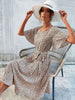 JIM & NORA Elegant Pleated Midi Dress Women Polka Dots Flare Short Sleeve Round Neck Casual Vacation Beach Dresses with Belt