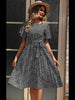 JIM & NORA Elegant Pleated Midi Dress Women Polka Dots Flare Short Sleeve Round Neck Casual Vacation Beach Dresses with Belt