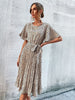 JIM & NORA Elegant Pleated Midi Dress Women Polka Dots Flare Short Sleeve Round Neck Casual Vacation Beach Dresses with Belt