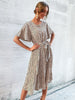 JIM & NORA Elegant Pleated Midi Dress Women Polka Dots Flare Short Sleeve Round Neck Casual Vacation Beach Dresses with Belt