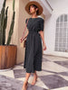 JIM & NORA Elegant Summer Beach Sundress Midi Dress Women Boho Chiffon Polka Dot Casual Mid-length Temperament Retro Dresses