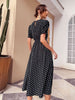 JIM & NORA Elegant Summer Beach Sundress Midi Dress Women Boho Chiffon Polka Dot Casual Mid-length Temperament Retro Dresses