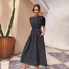 JIM & NORA Elegant Summer Beach Sundress Midi Dress Women Boho Chiffon Polka Dot Casual Mid-length Temperament Retro Dresses
