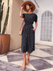 JIM & NORA Elegant Summer Beach Sundress Midi Dress Women Boho Chiffon Polka Dot Casual Mid-length Temperament Retro Dresses