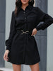 JIM & NORA Elegant Women Autumn Long Sleeve Polo Collar Tunic Mini Dress Soild Colour Black Casual Buttons Dresses Ladies Hot
