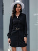 JIM & NORA Elegant Women Autumn Long Sleeve Polo Collar Tunic Mini Dress Soild Colour Black Casual Buttons Dresses Ladies Hot
