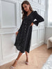JIM & NORA Elegant Women Long Sleeve V Neck Dot Printed Buttons Midi Dress 2023 Autumn Dresses Casual Holiday