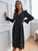 JIM & NORA Elegant Women Long Sleeve V Neck Dot Printed Buttons Midi Dress 2023 Autumn Dresses Casual Holiday