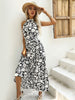 JIM & NORA Elegant Womens Casual Halter Neck Sleeveless Floral Long Maxi Dress Summer Vacation Clothes Sundress with Belt