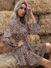 JIM & NORA Casual Women Long Sleeve Leopard Plaid Print Tunic Mini Dress Ladies Stand Collar Autumn Dresses Vestidos Hot