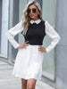 JIM & NORA Ladies Long Sleeve Polo Shirt Mini Dress Elegant Patchwork Vestidos Women Casual Autumn Outdoor Dresses