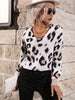 JIM & NORA Leopard Print Tops Women Casual V Neck Long Sleeve Loose Sweater Female Autumn Spring Outdoor Pullover Hot