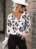 JIM & NORA Leopard Print Tops Women Casual V Neck Long Sleeve Loose Sweater Female Autumn Spring Outdoor Pullover Hot
